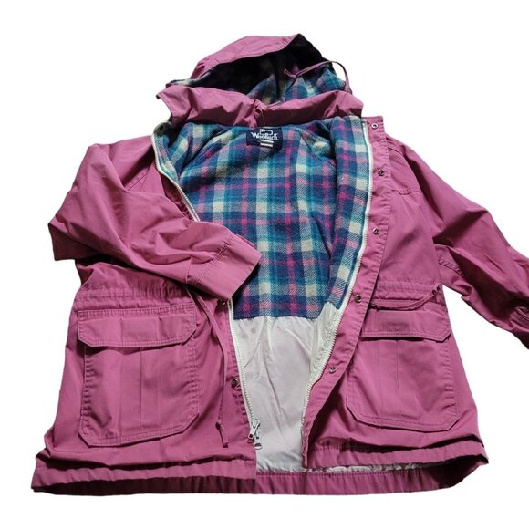 Woolrich Jacket Pink Detachable Hood Vtg Drawstring Waist Pockets Womens Large - Picture 8 of 9